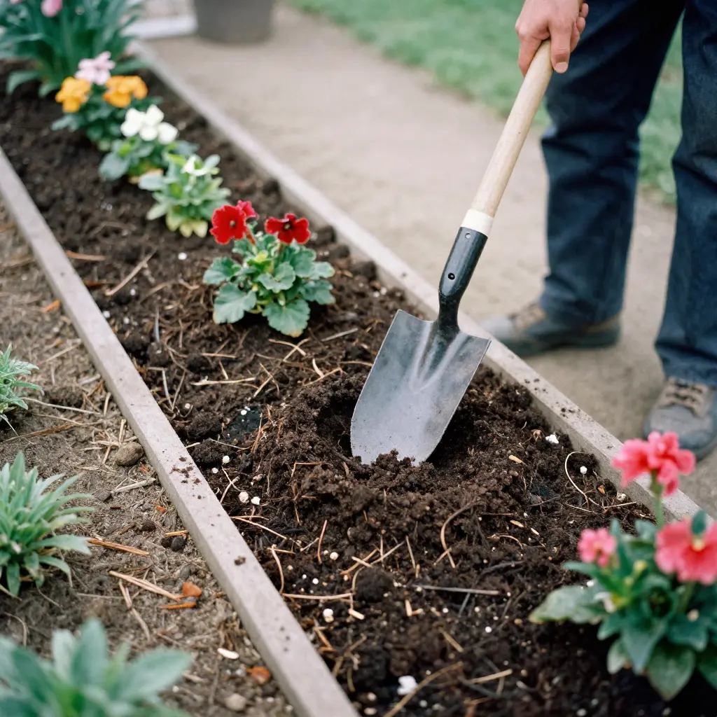 Professional gardener arranging flower bed